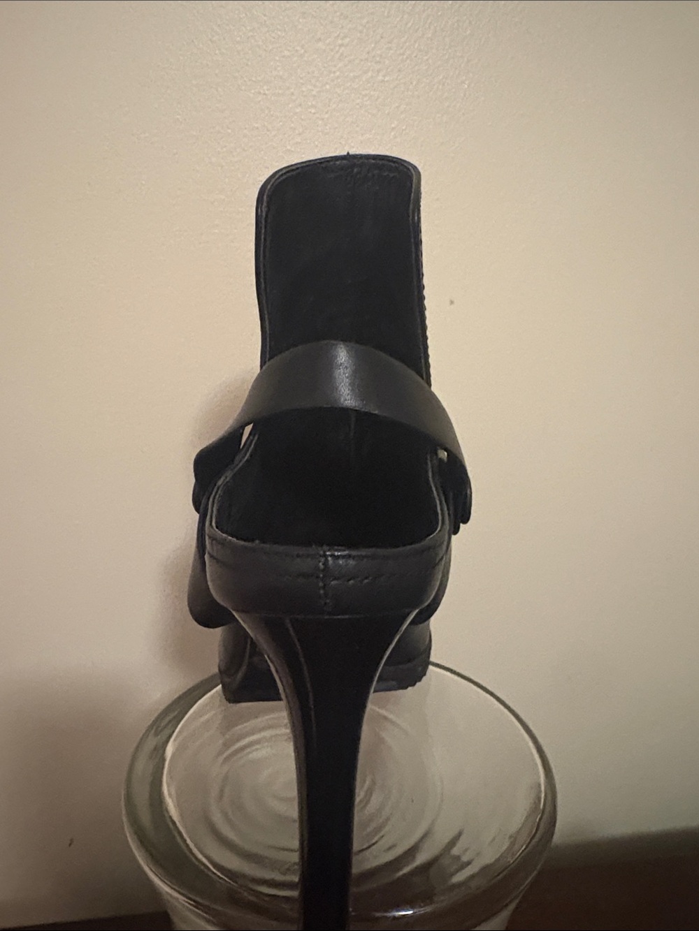 DKNY Black High-Heel Open-Toe Leather Sandal with Metallic Accent - Picture 3 of 4
